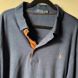Polo by Ralph Lauren Men's 3X Navy and suede like brown Polo Shirt